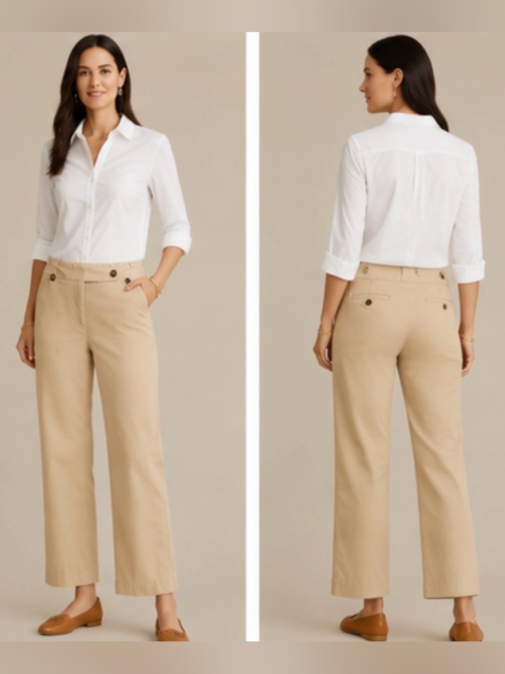Talbots Wide-Leg High-Rise Pants in Beige